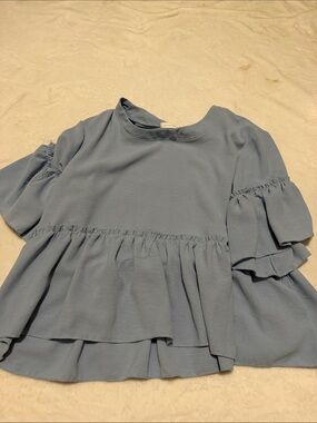 Altar'd State Dusty Blue Ruffle Peplum Blouse